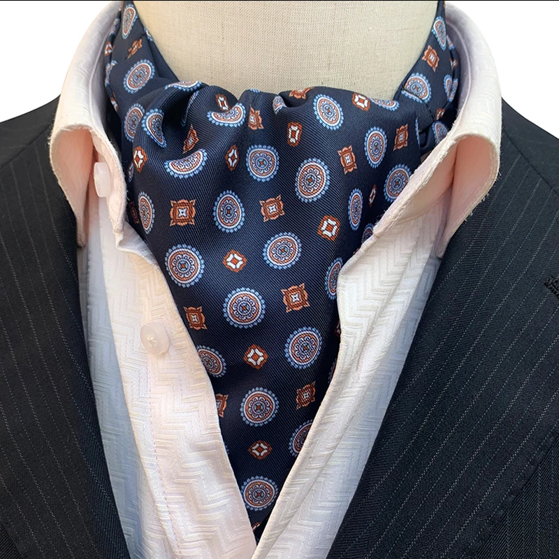 New Design Men's Ascot Ties Male Formal Scarf Navy Blue Classic Ascots