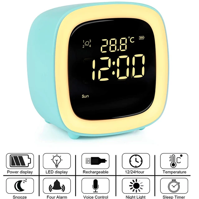 Cut Digital Alarm Clock Cartoon Night Light Desk Alarm Clock Rechargeable Battery, Christmas gift for Kids 5