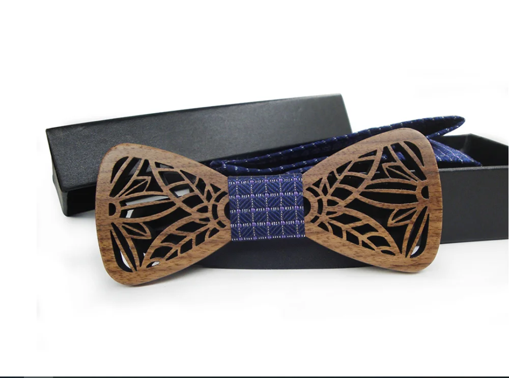 Wood Bowtie Set Мужская Свадебная деловая вечеринка, галстук, рубашка, деревянная бабочка, галстук-платок, деревянный клетчатый полый Свадебный галстук-бабочка, карман, Squre - Цвет: Wood Bowtie Set