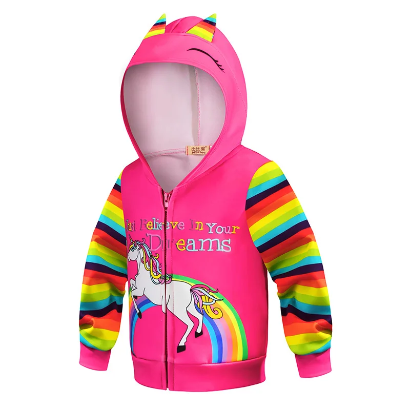 Little Pony Uincorn Girl Hoodies Sweatshirt Spring And Autumn Cotton Coats For Girls Cotton Kids Clothes Toddler Kids Coats