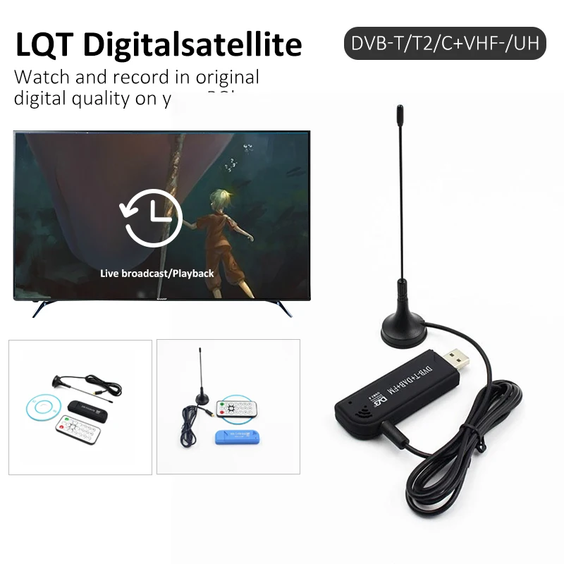 

High Quality Software Radio USB DVB-T RTL2832U+R820T Support SDR Super Digital TV Tuner Receiver + antenna For PC for Laptop