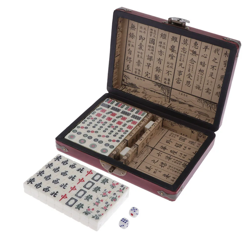Chinese Travel Mahjong Set with Case, Mini Mah Jongg for Family Fun Compact Size