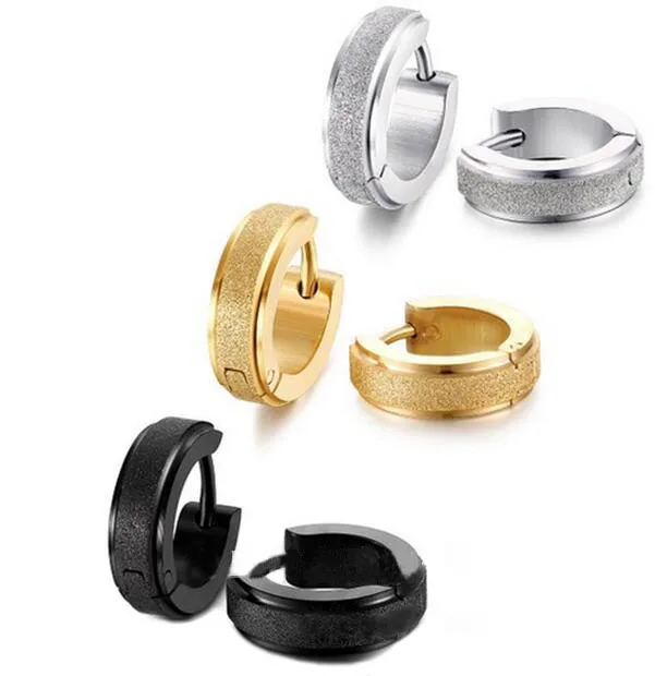 

1pair Stainless Steel Hoop Earrings Gold For Women Frosted Circle Trendy Fashion Jewelry