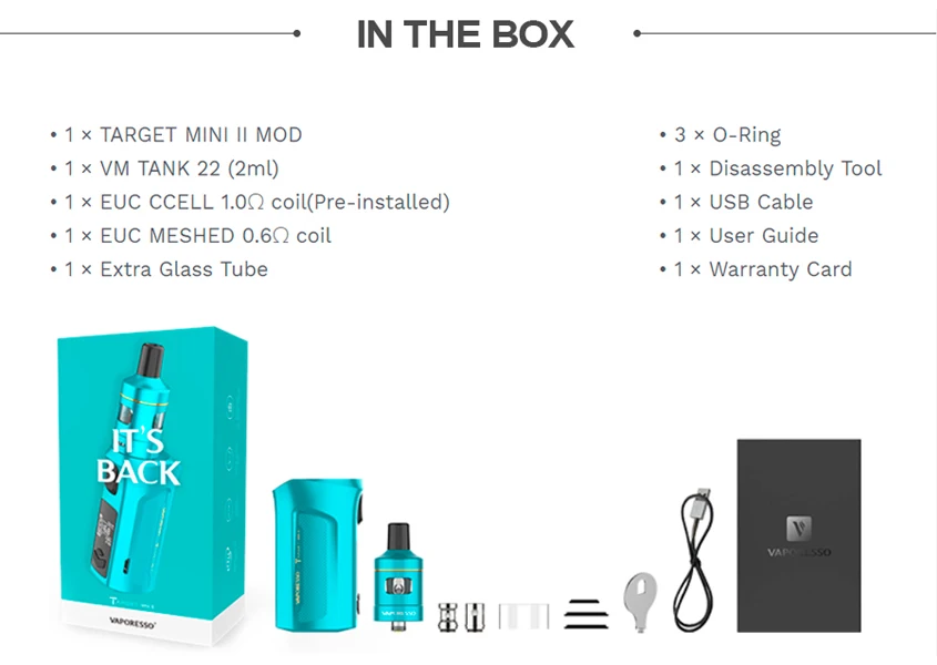 InStock! Vaporesso Target mini 2 Vape Kit with Inbuilt 2000mAh Battery 50W Electronic Cigarette Mod & 22mm VM Tank 2ml E-cig Kit (8)