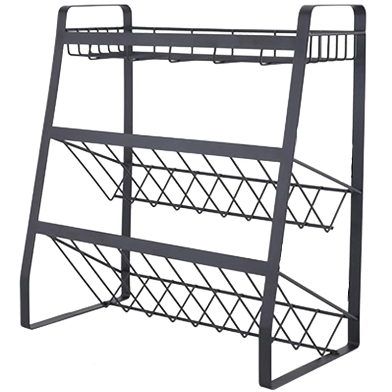 

3 Layers Kitchen Spice Rack 304 Stainless Steel Countertop Spice Jars Bottle Shelf Kitchen Organizer Shelf Storage Holder Black-