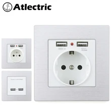 Atlectric розетка питания ЕС FR стандартная розетка из алюминиевого сплава металлическая панель двойной USB Панель розетка электрическая розетка переходник usb,розетка с usb,розетки,socket