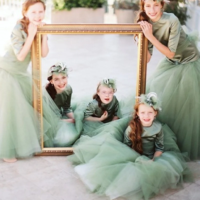 

New Arrival Green Flower Girl Dresses 2019 Long Wedding Party Event Girl Prom Dresses A line Butterfly Communication Dresses