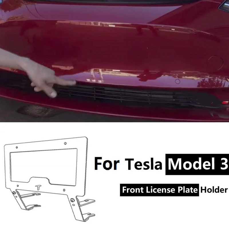 

Front License Plate Mount Holder Slipstream License Bracket Mounting for Tesla Model 3 Car Accessories (No Drilling, No Holes)