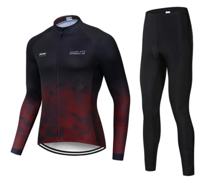 Ropa Ciclismo теплый весна осень теплая одежда для велоспорта Мужская Джерси костюм для прогулок верховой езды на велосипеде MTB Одежда комбинезон комплект - Цвет: black red 1