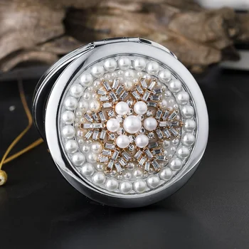 

Free Customized Engraving,Mini Pocket Beauty Cosmetic makeup mirror,Magnify mirror makeup,Pearl Snow Flower,Elegant Wedding Gift