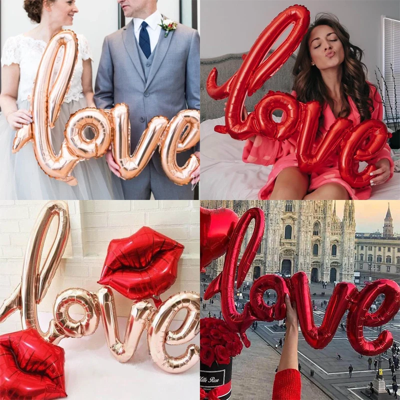 Red Ligatures Love Letter Foil Balloon Wedding Valentines Anniversary Party Decoration Wife Lover Romantic Props Surprise Gift | Дом и сад