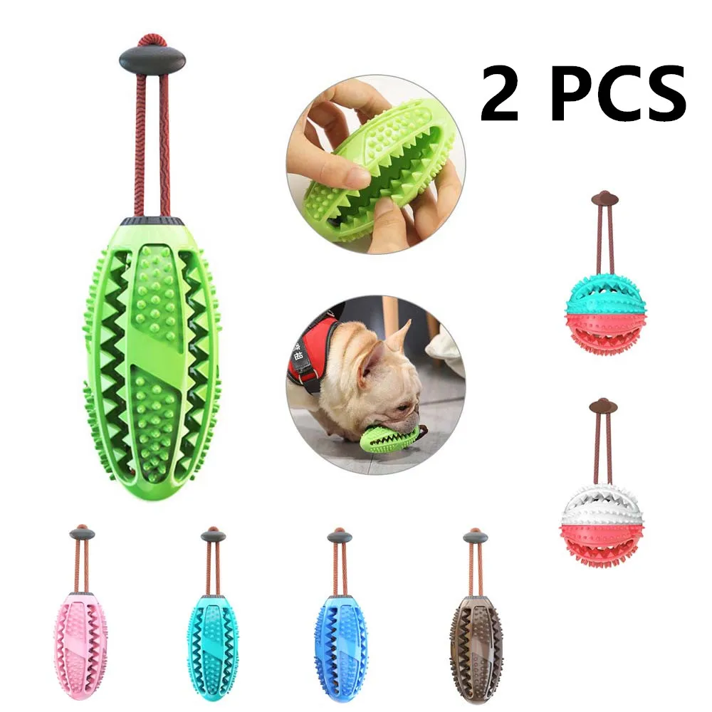 QQQPET 2PCS Dog Interactive Natural Rubber Ball Puppy Chew Toy Food Dispenser Bite-Resistant Clean Teeth Pet Playing Balls | Дом и сад