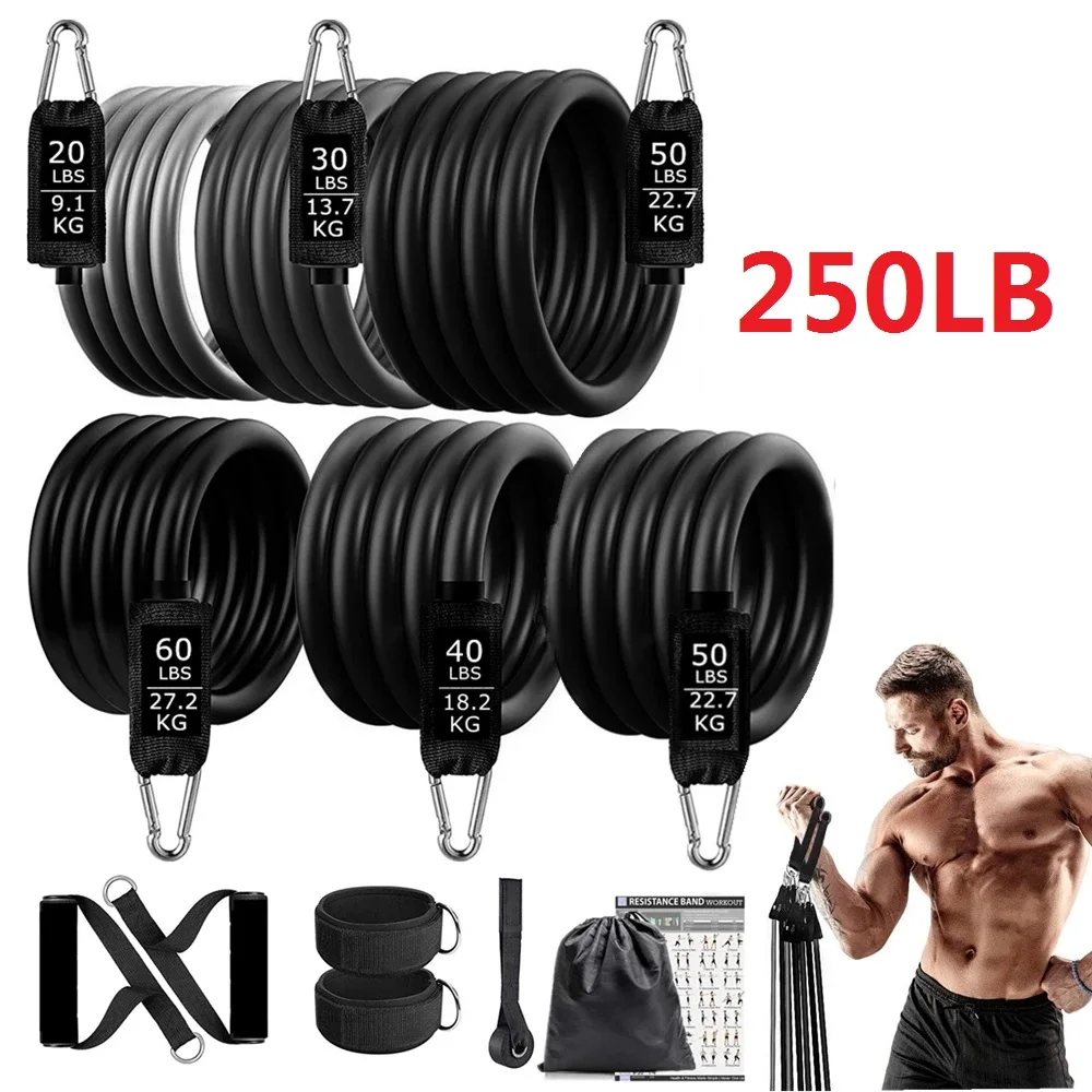 150/250LBS Exercise Resistance Bands Set Men Fitness Workout Pull Rope Yoga Latex Tube Sports Elastic Home Gym Equipment | Спорт и