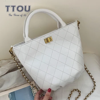 

TTOU Fashion Women Bucket Messenger Bag Diamond Lattice Casual Top-handle Bag Solid Color Luxury Cross Body For Ladies Bag