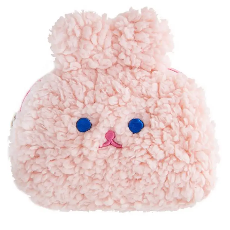 Pink Женский кошелек для девушек, креативный пушистый милый кролик, на молнии, кошелек для монет, мини кошелек, сумка - Цвет: Pink