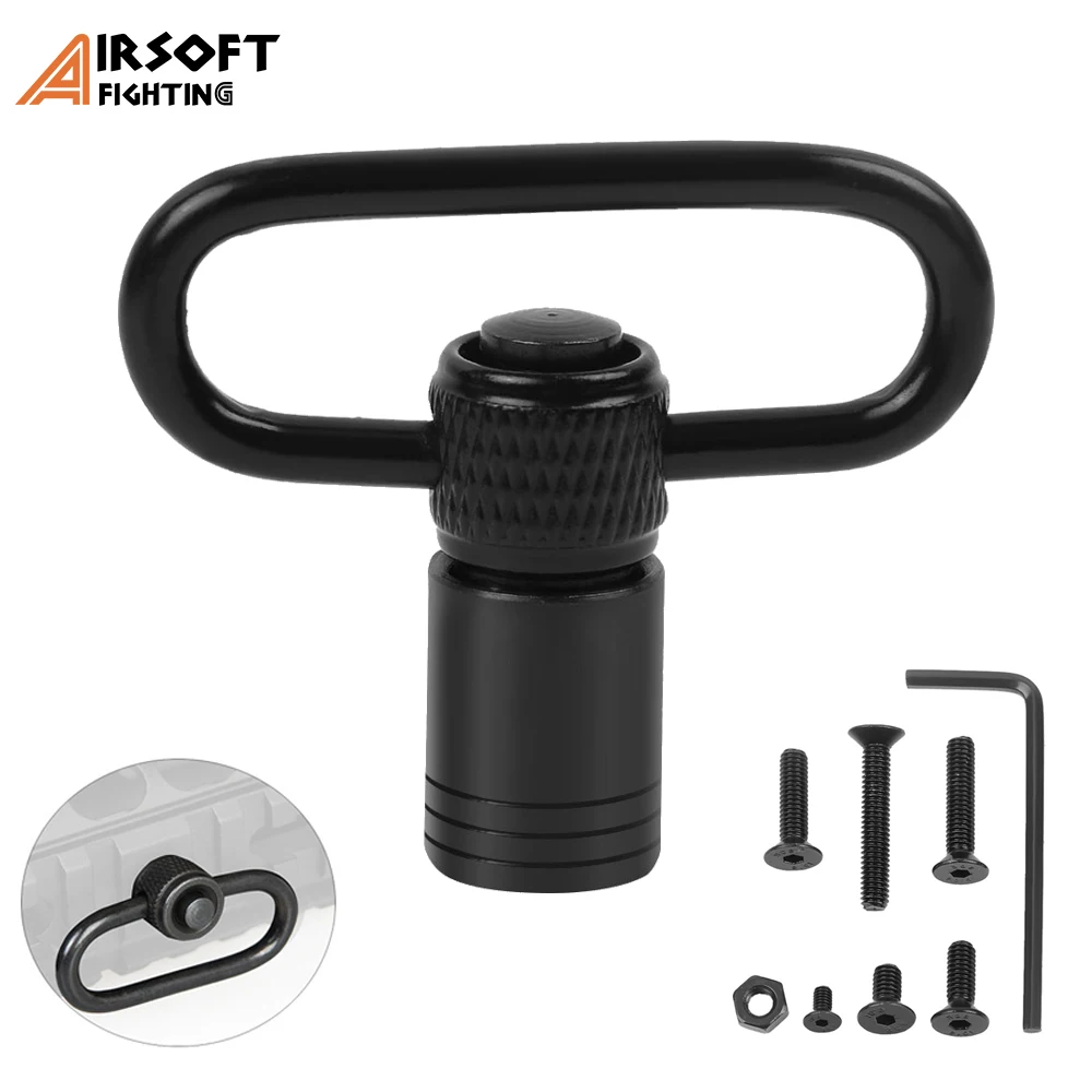 Tactical QD 1.25" Rifle Sling Swivel Mount Quick Detach Release Button with Loop Base Kit Hunting Gun Sling Strap Holder