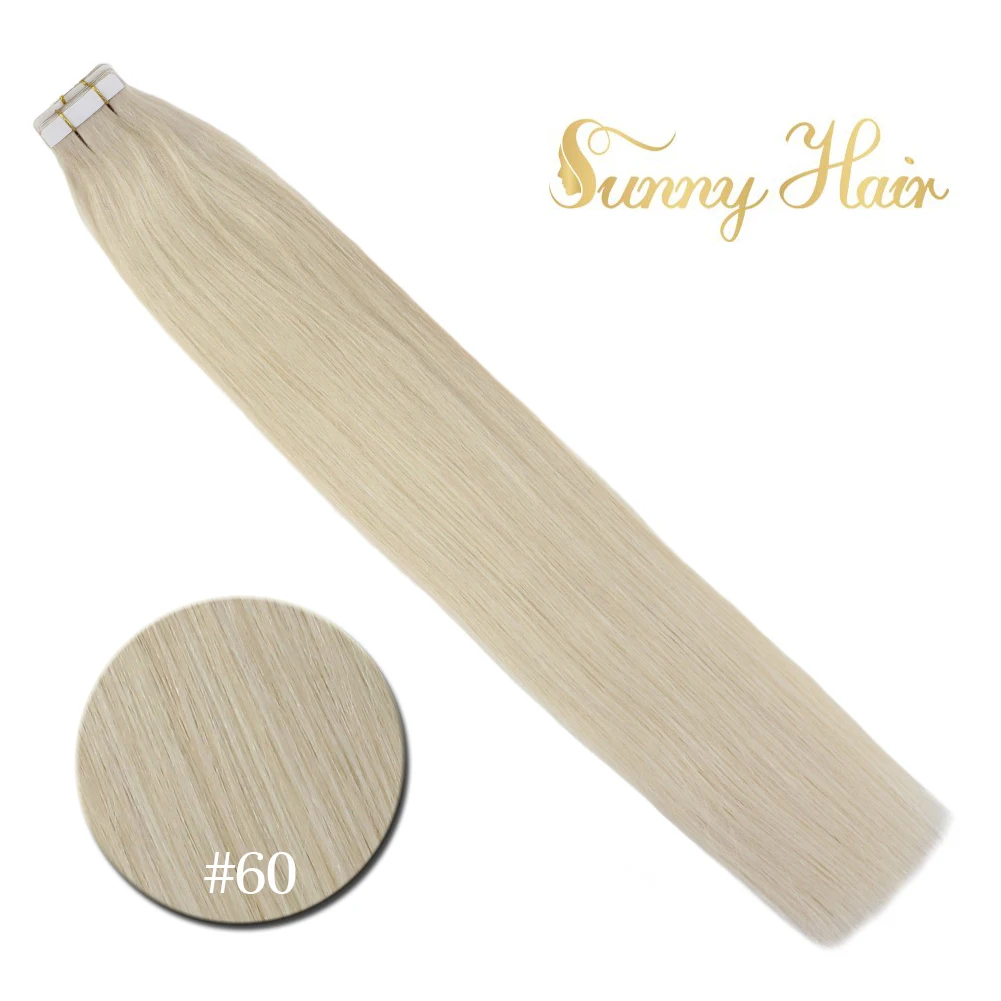 Light Blonde 60 VeSunny волосы для наращивания на ленте, машинка для наращивания, Remy, натуральные человеческие волосы, гр/шт, черный, коричневый, блонд, чистый цвет, 10 шт., 20 шт., 40 шт - Цвет: Light Blonde 60
