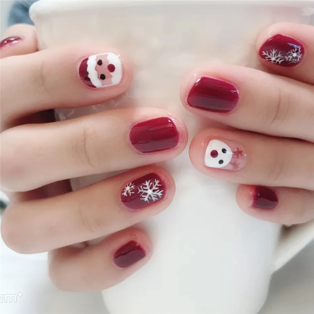 24pcs/box Short False Nails With Christmas Pattern Design Xmas Round Head  Fake Nail Patches Press On Nails Full Cover Nail Tips - False Nails -  AliExpress