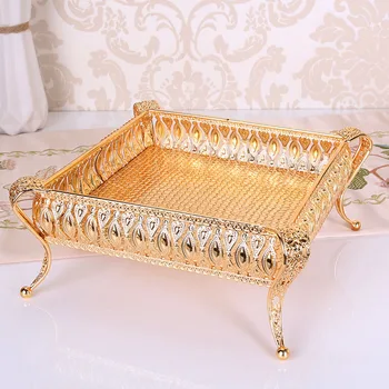 

20*20*10cm Gold Home Drinks Tray Creative Vintage Fruit Plate Multi-function Snack Storage Box Bandeja