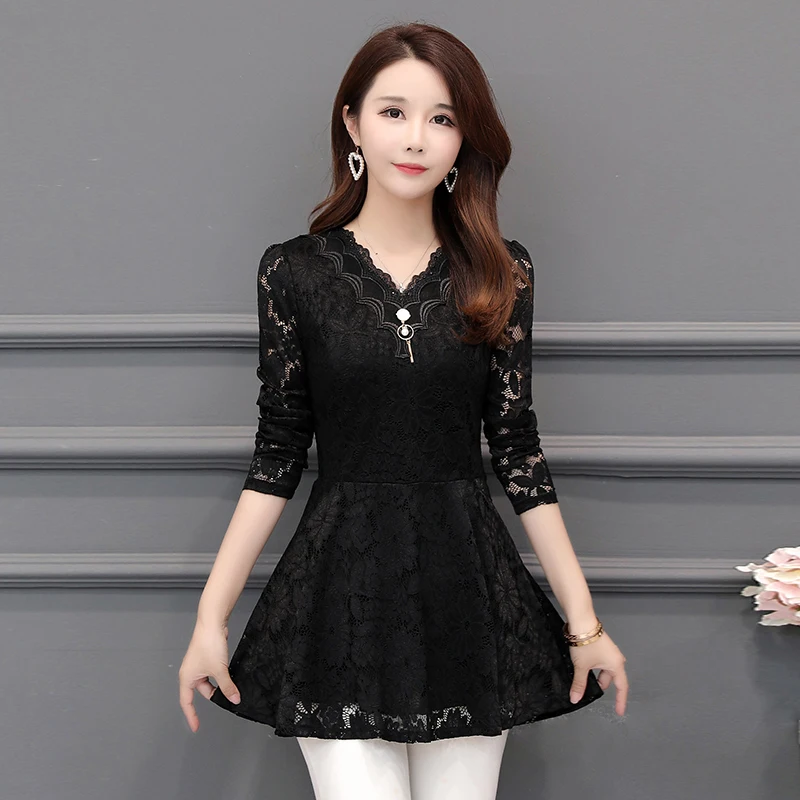  2019 New Arrival Fashion Spring Long Sleeve Women Lace Blouse SHIRT Female Hollow Plus Size 5XL V-n