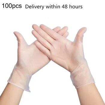 

100 luvas plásticas antiestáticas descartáveis do vinil do produto comestível dos pces para a limpeza do alimento que cozinha ac