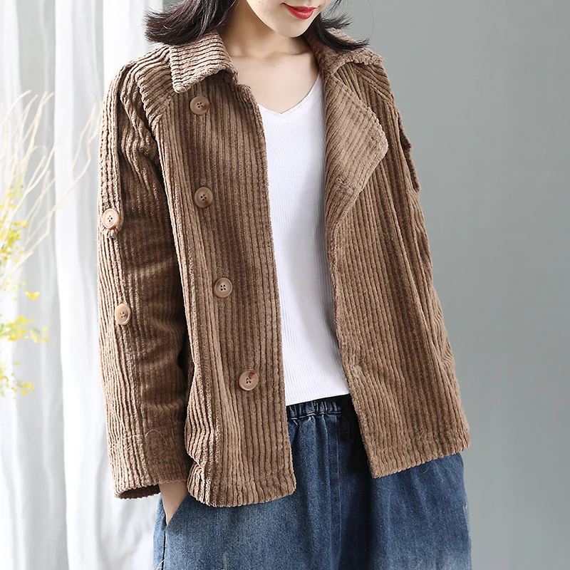 

Corduroy Women Jacket 2019 Big Size Autumn Spring Solid Color Long Sleeve Cardigan Women Coat