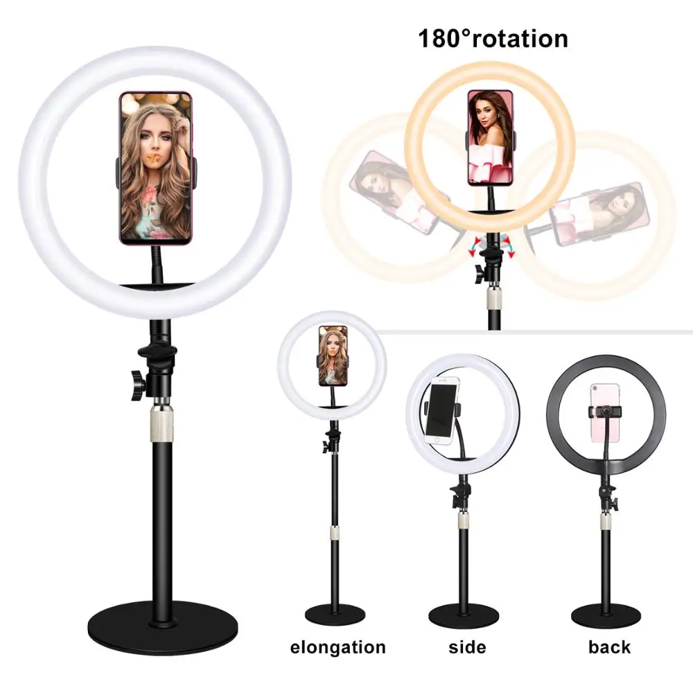  New Tabletop Vlogging Mounts Holder with 26CM LED Ring Flash Lamp Light Tripod Stands for Mobile Ph