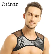 Латексная кожа жгут мужское белье лоскутное без рукавов Sheer Mesh Muscle половина майка жилет Клубная одежда сценический костюм укороченные топы
