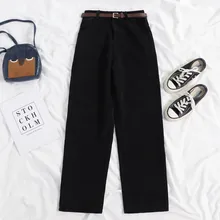 

Elegant Streetwear Corduroy Pants Women Waist New Vintage High Pants JMPRS Wide Belt Spring Autumn Korean Leg Cotton Loose Wome