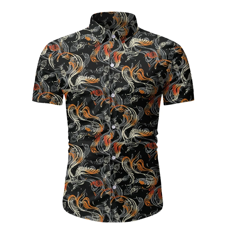 Мужские повседневные пляжные рубашки Slim Fit с коротким рукавом Цветочная гавайская рубашка вечерние праздничные каникулы мужская одежда Camisa Social Masculina