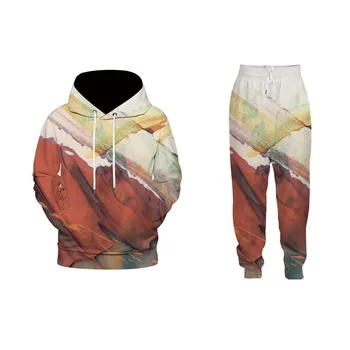

3D Printed Brown Graffiti Pattern Hoodies Trousers 2Pcs Sets For Women Men Mix Color Sweatshirt Sweatpant Casual Cloth Suits