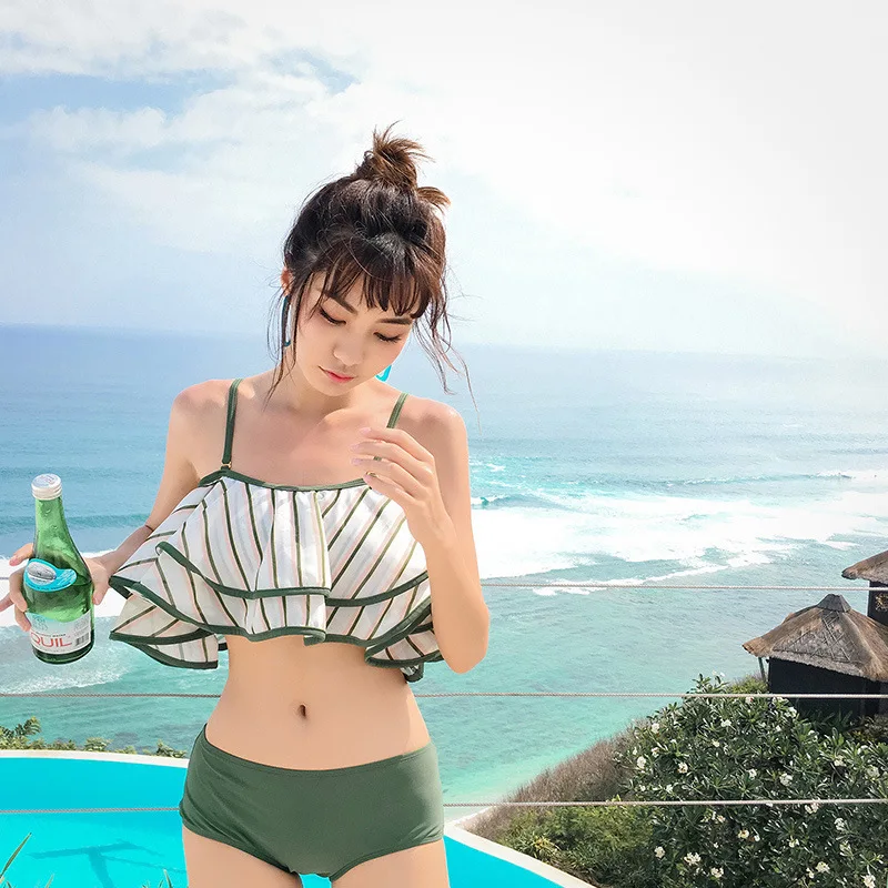

Betis Bathing Suit Women's Three-piece Set New Style Triangular Slimming Flounced Split Type Underwire South Korea Small Bust Ga