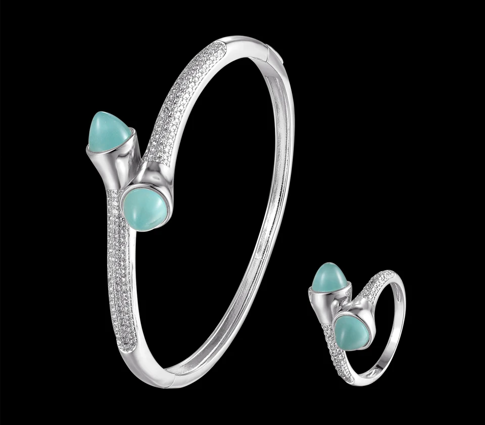 Zlxgirl brand copper full micro pave setting zircon love's bangle with ring jewelry set classic bracelet accessory