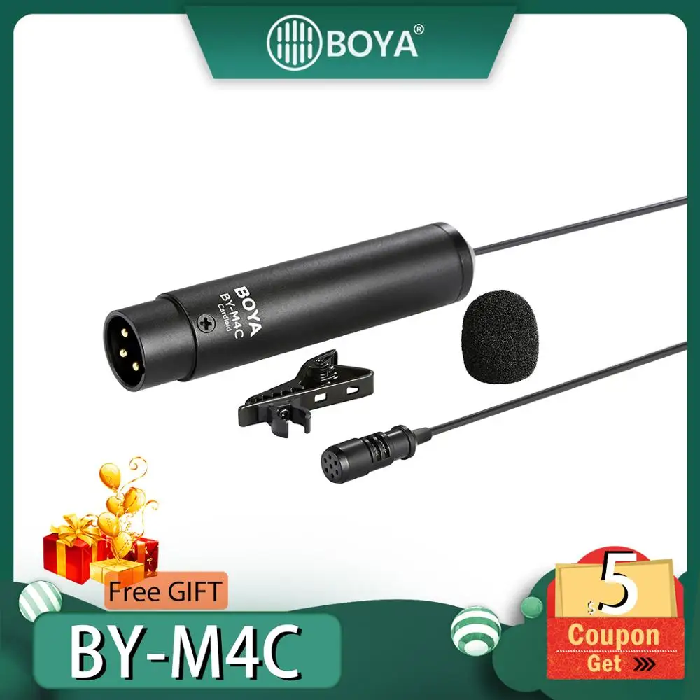 BOYA BY-M4C Phantom Power Clip-On Cardioid XLR Lavalier miniphone for Canon Sony Panasonic Camcorders ZOOM H4n H5 H6 TASCAM Au |