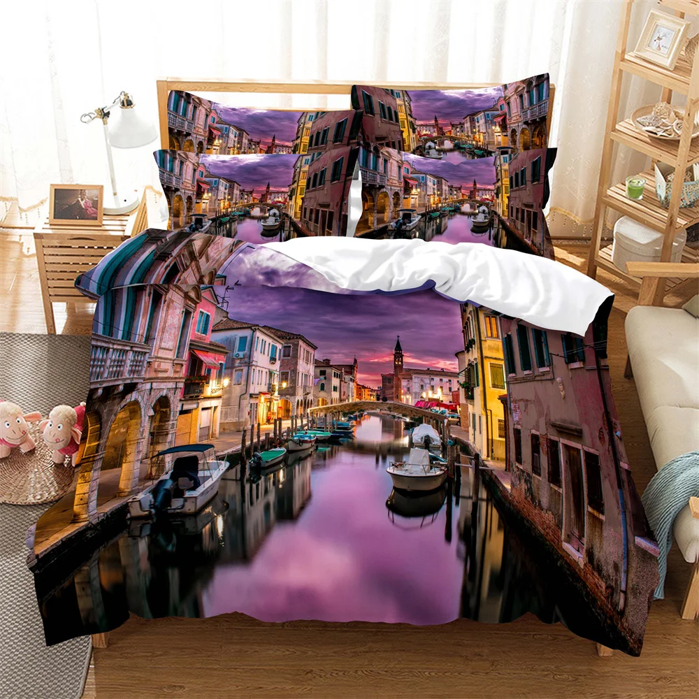 

Small town life Fashion Bedding Set 2/3pcs 3D Digital Printing Duvet Cover Sets 1 Quilt Cover + 1/2 Pillowcases US/EU/AU Size