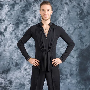 

High Quality Men Ballroom Latin Competition Dance Tops Cha Cha Rumba Long Sleeves Shirt Ballroom Cha Cha Dancing Wear DL5223