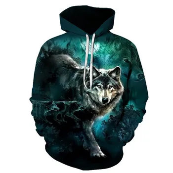 

European And American New Style Couple's 3d Wolf Digital Printing Baseball Uniform With Cap Autumn And Winter Men's Hoodie