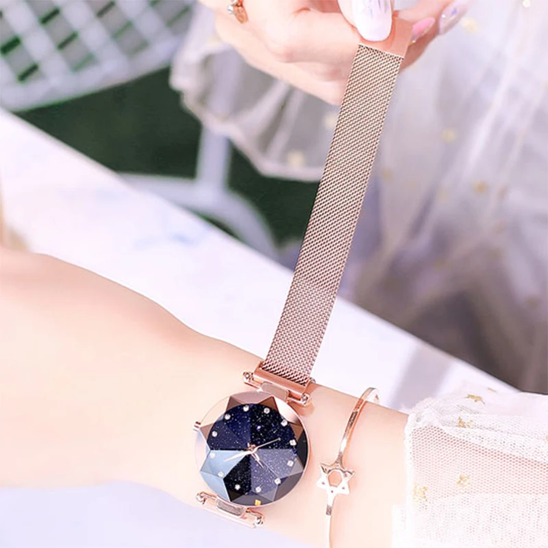 Для женщин часы мода Звездное небо магнитный ремешок Для женщин женские наручные часы relogio feminino Гарантировано
