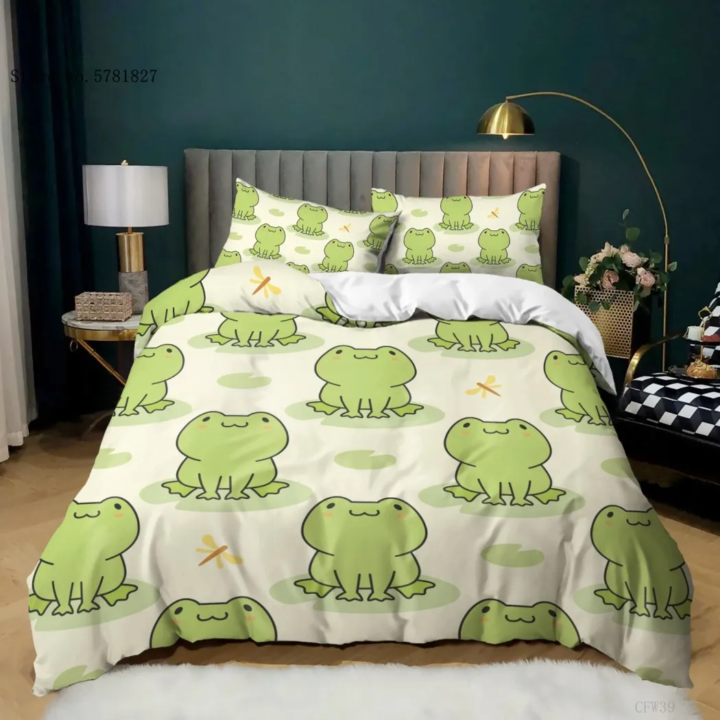 2/3 Pieces Cartoon Frog Bedding Set Lovely Kawaii Animals Duvet Cover