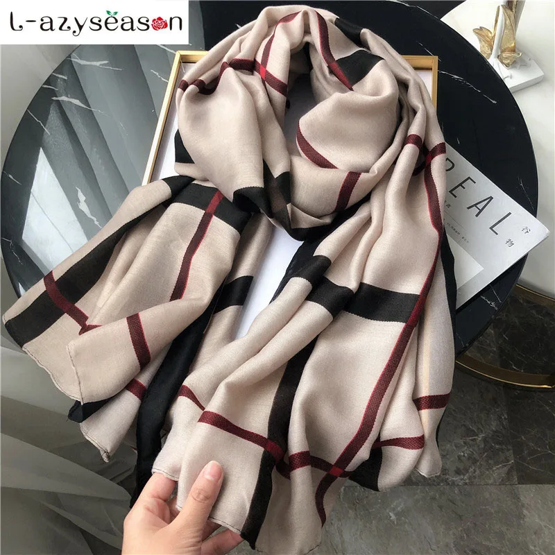 Dage beige Зимний шарф, женские роскошные брендовые шарфы, шарфы, пашмины, теплый шейный платок, шаль в клетку, с принтом, для женщин, хиджаб - Color: Dage beige