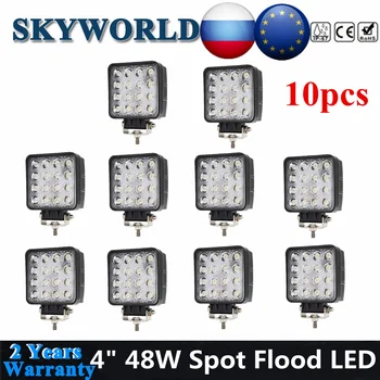 

10pcs 4inch 48W LED Work Light Spot Flood Offroad Driving LED Fog Headlights Lamp For Car Truck Jeep Tractor UAZ ATV 4X4 UTE 12V