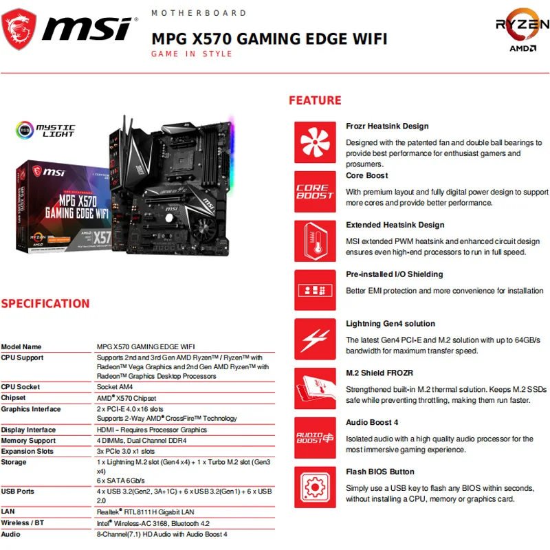 Socket AM4  Ryzen 9 AMD X570 MSI X570 GAMING EDGE