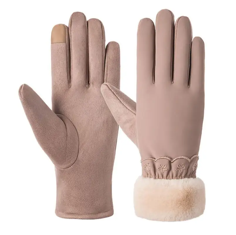 VIIANLES новые зимние женские теплые кашемировые перчатки три ребра варежки двойные толстые плюшевые наручные женские сенсорные перчатки для