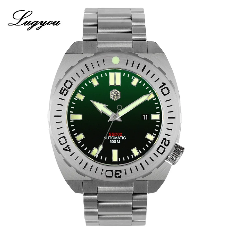 Мужские часы Lugyou San Martin Deep Sea Diver, автоматический Сапфир, водонепроницаемость 500 м, светящаяся нержавеющая сталь, ограниченная серия - Цвет: Green SW200