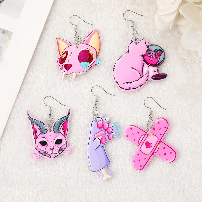 Fashion Pastel Goth Halloween Cat Bandage Crossed Dangle Earrings For Girls Women Birthday Gift Lovely Jewelry Dangle Earrings Drop Earrings Long Earrings