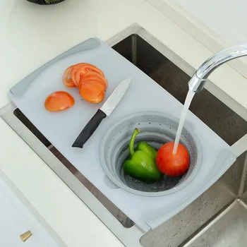 

plastic Multi-function cutting chopping board kitchen creative two-in-one drain washing basket thick chopping board WJ605
