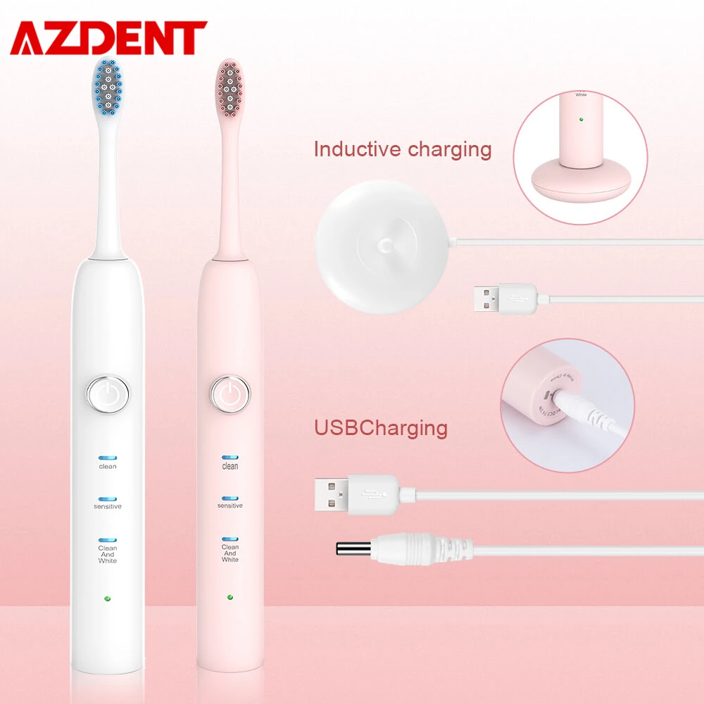 Индуктивная электрическая зубная щетка AZDENT перезаряжаемая USB 3 режима