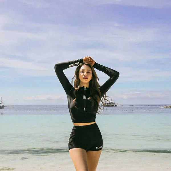 

INS Bathing Suit 2019 New Style South Korea Students Sports Bikini Large Bust Push up Boxer Split Type Diving Suit Long Sleeve