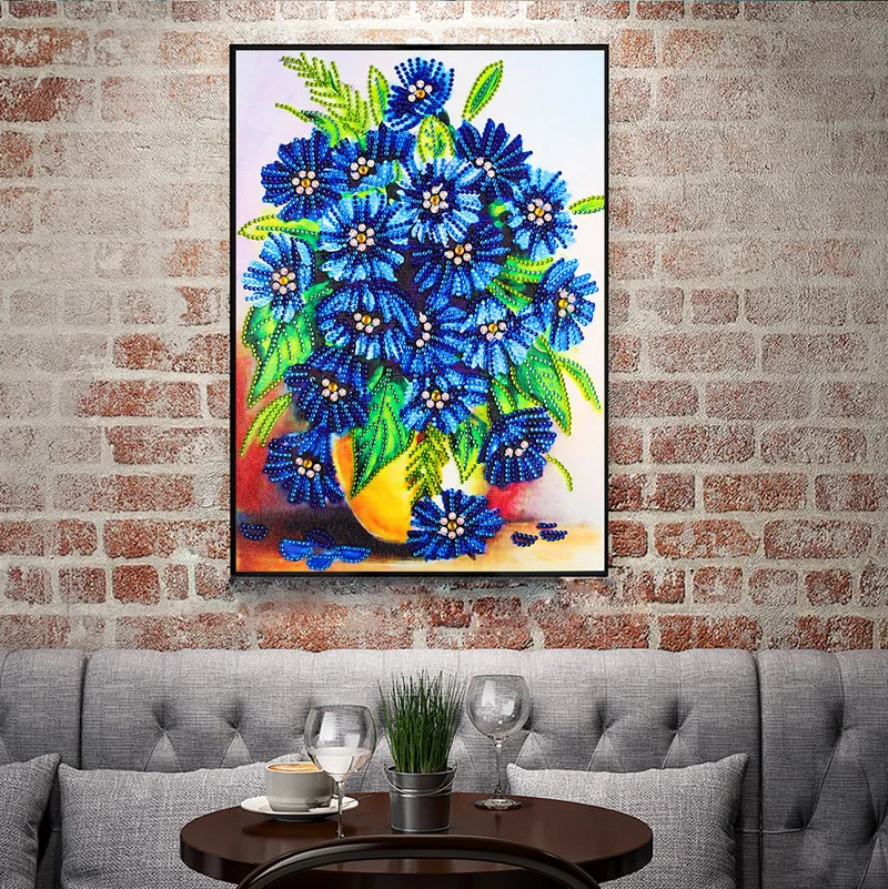 DIY 5D Diamond Painting Blue Daisy Flowers Embroidery Art Dotz Gem Paint Bead Crystal Rhinestone Drill Picture Kits for Adults (8)