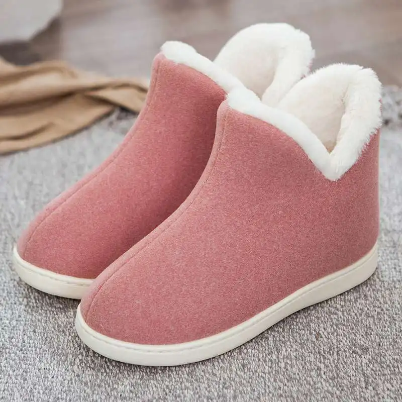 ASILETO/женские плюшевые домашние тапочки; домашняя обувь с высоким берцем; тапочки на плоской подошве; женская зимняя обувь; домашние тапочки; sapatos mujer; большой размер 45 - Цвет: Ou pink